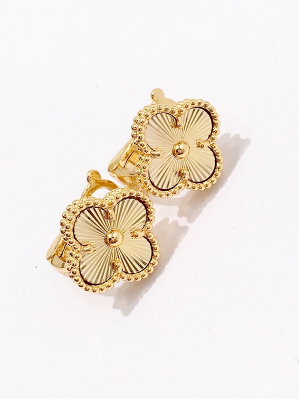 18k Yellow Gold Plated Diamond Cut Floral Omega Back Earrings